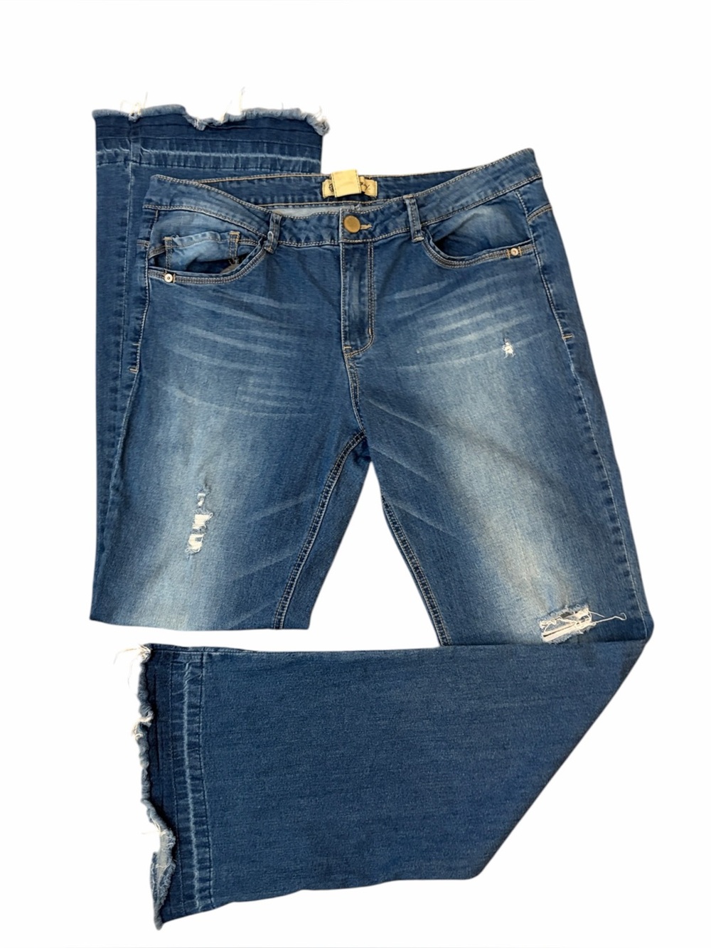 Democracy Liberty Bell Flare Bootcut Distressed Blue Denim Jeans Size 14 Rodeo